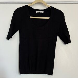 Zara Ribbed Black Knit Stretch Top women’s size small elbow sleeve short sleeve